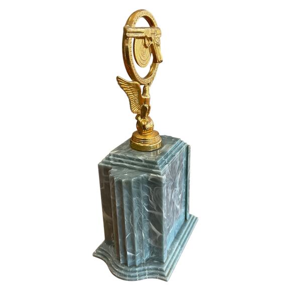 Vintage Blue Swirl Shooting Trophy with Pistol and Target Gold Topper - Picture 6 of 7